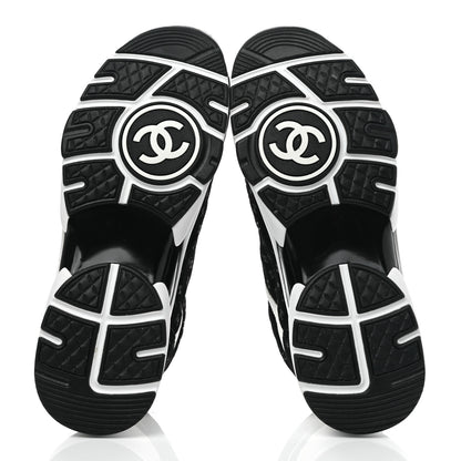 Chanel Suede Calfskin Printed CC Sneakers 38.5 Black White 6 of 10