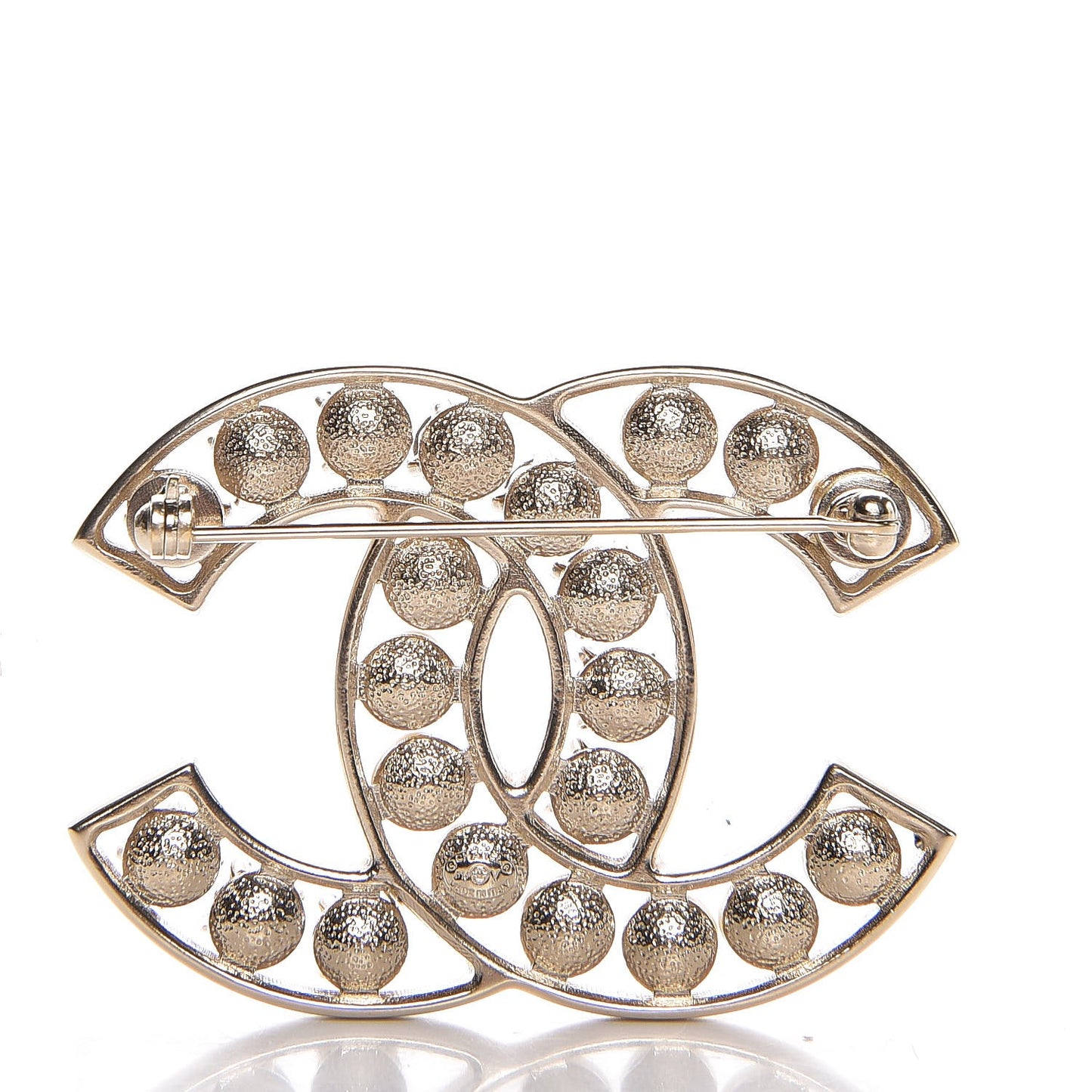 Pearl Crystal CC Brooch Gold