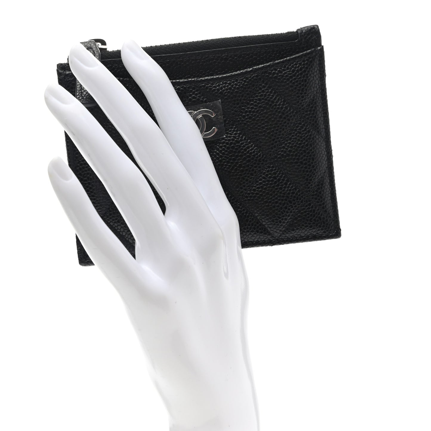 Caviar Quilted CC Zip Card Holder Black