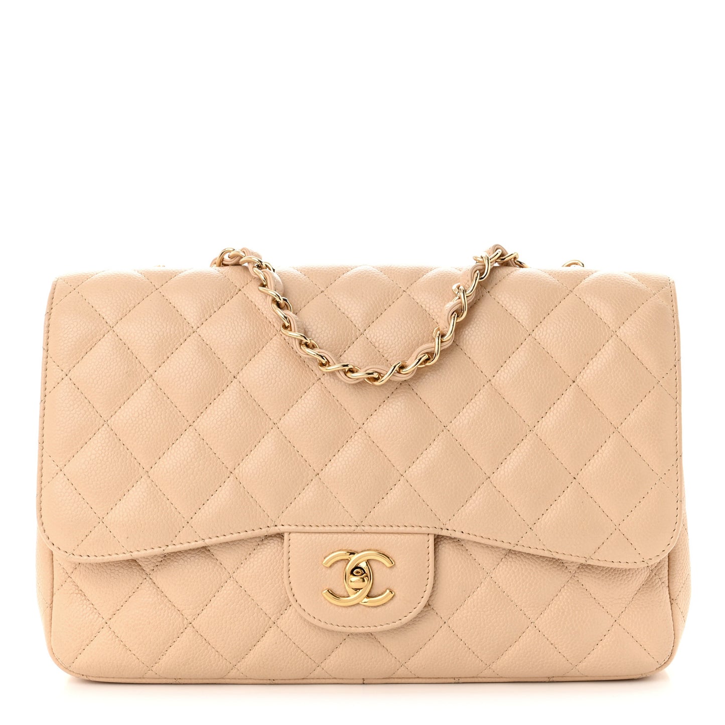 Caviar Quilted Jumbo Single Flap Beige