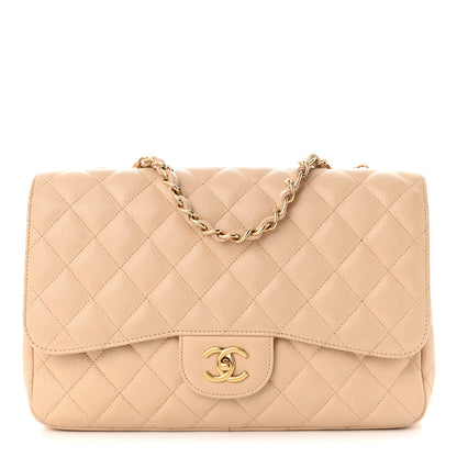 Chanel Caviar Quilted Jumbo Single Flap Beige 1 of 10
