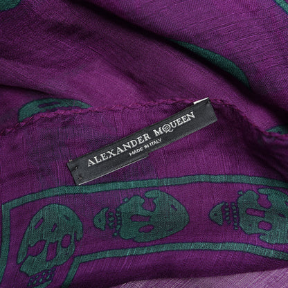 Alexander McQueen Silk Chiffon Skull Scarf Purple Green 3 of 3