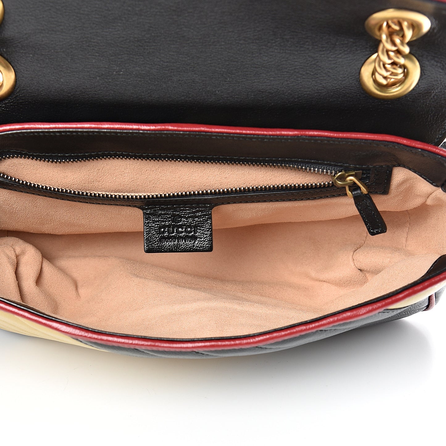 Vintage Effect Calfskin Matelasse Diagonal Striped Small Torchon GG Marmont Shoulder Bag Black Beige