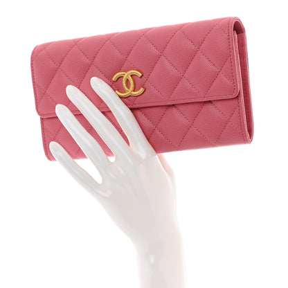 Chanel Caviar Quilted Textured CC Long Flap Wallet Pink 2 of 8