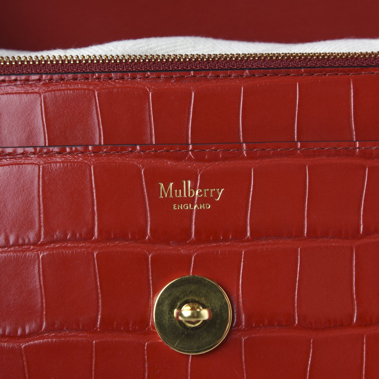 Crocodile Embossed Calfskin Small Darley Red Berry