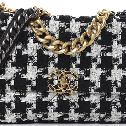 Chanel Tweed Quilted Large 19 Flap Black Ecru White 7 of 11