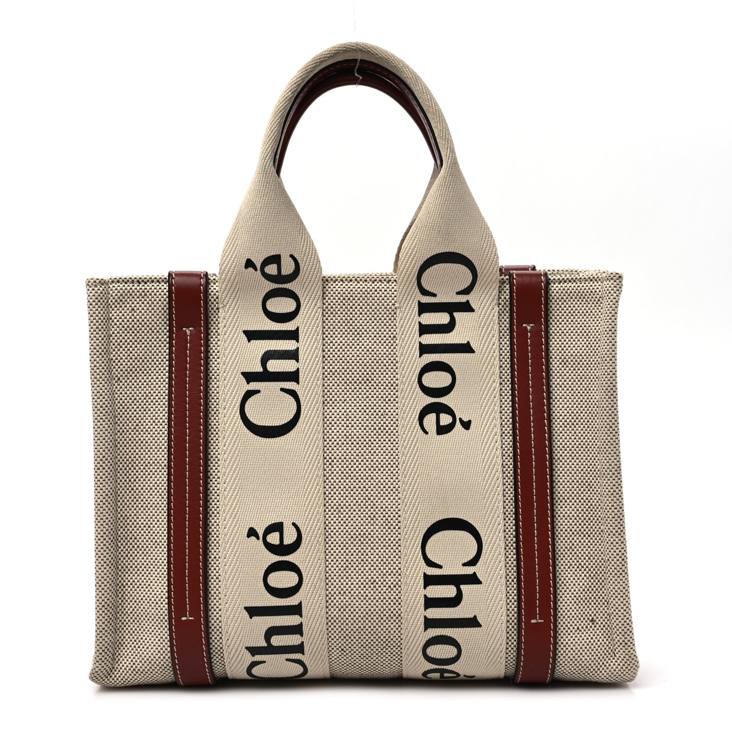 Cotton Calfskin Small Woody Ribbon Tote White Brown