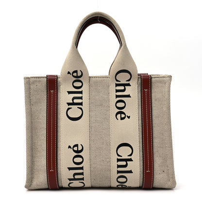 Chloe Cotton Calfskin Small Woody Ribbon Tote White Brown 1 of 8