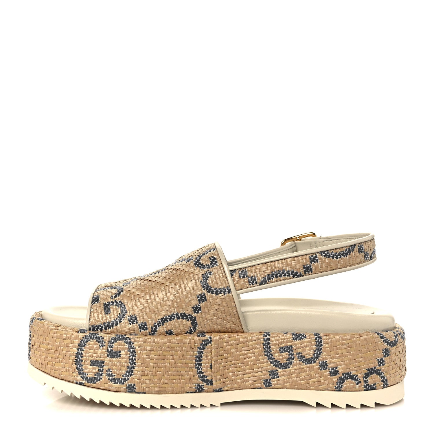 Gucci Raffia GG Monogram Granada Kid Angelina Platform 35mm Slingback Sandals 36 Natural Royale Mystic White 1 of 9