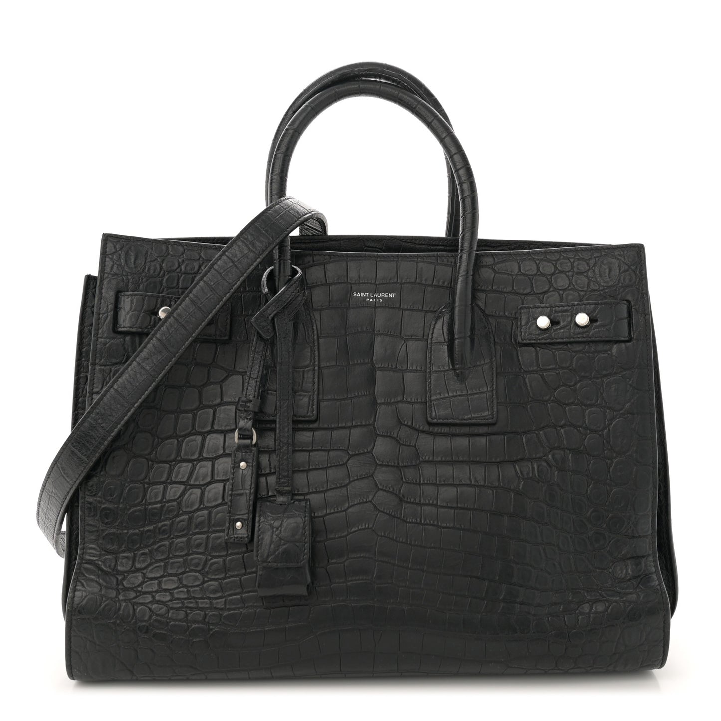 Calfskin Crocodile Embossed Large Souple Sac De Jour Black