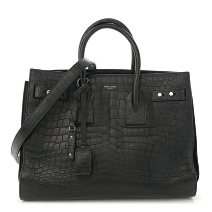 Saint Laurent Calfskin Crocodile Embossed Large Souple Sac De Jour Black 1 of 13