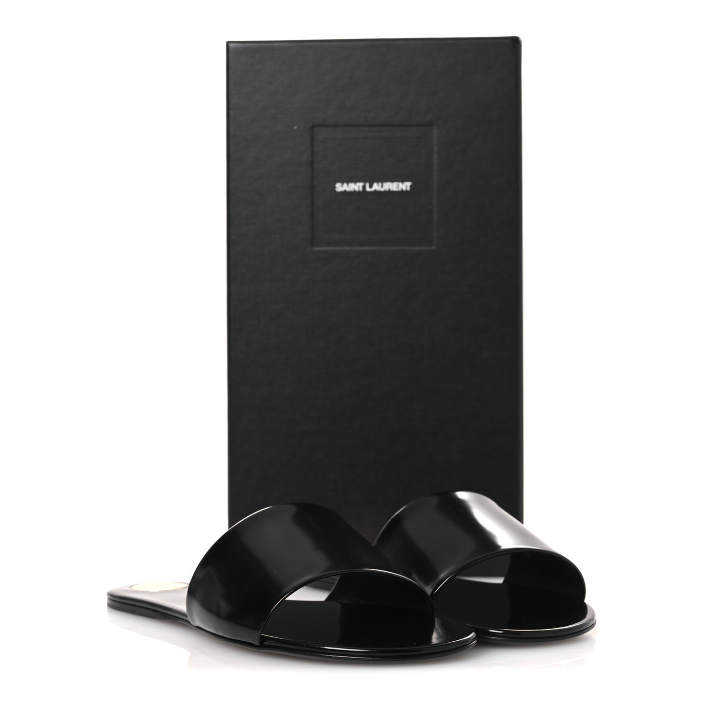 Patent Calfskin Carlyle Slide Sandals 38.5 Black