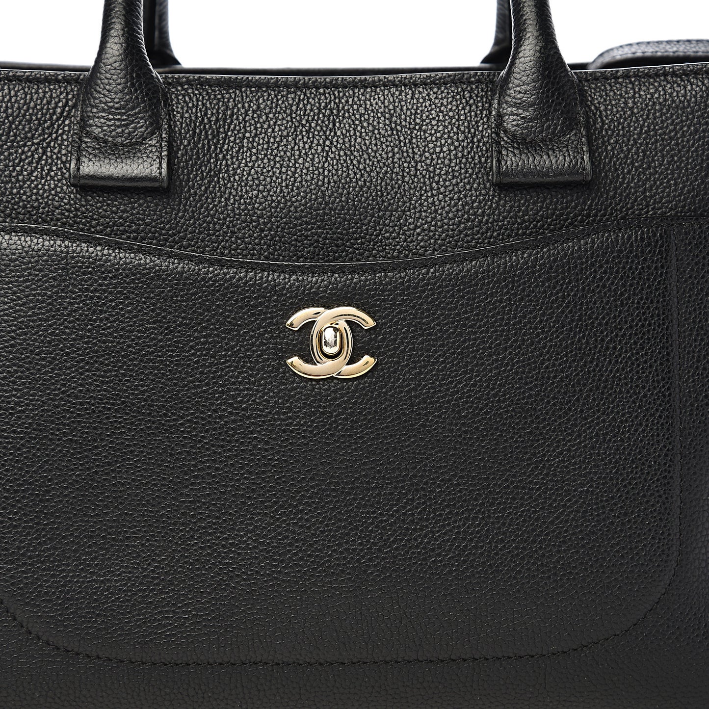 Grained Calfskin Small Neo Executive Shopper Tote Black