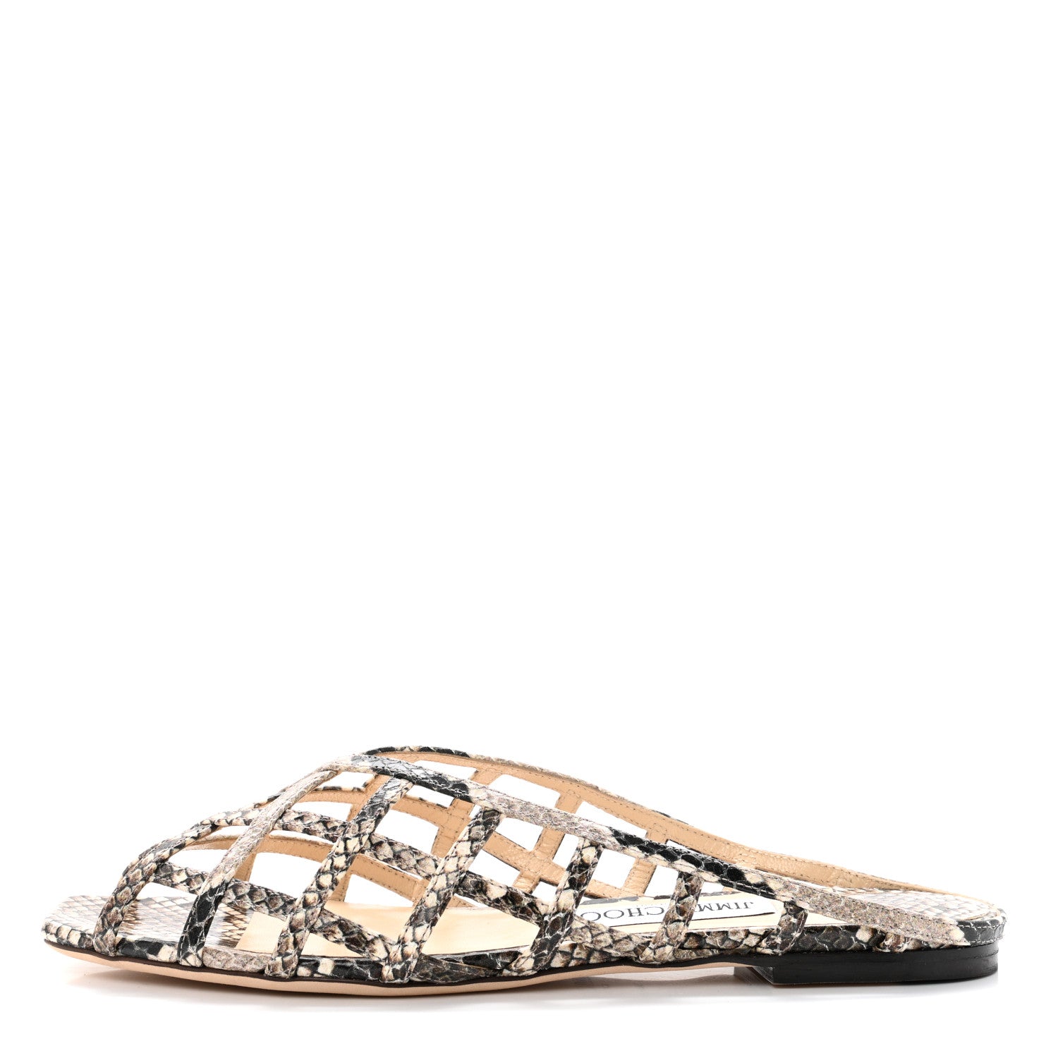 Jimmy Choo Calfskin Snake Print Sai Flat Sandals 38 Natural 1 of 7