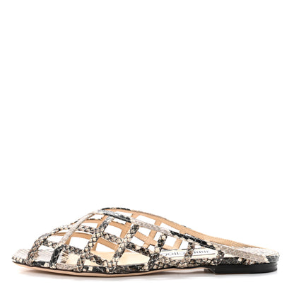 Jimmy Choo Calfskin Snake Print Sai Flat Sandals 38 Natural 1 of 7