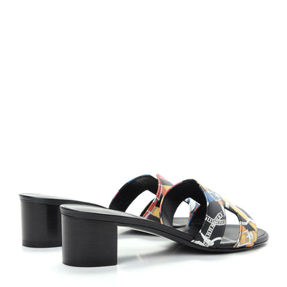Hermes Calfskin Cavalcadour Print Oasis Sandals 36 Multicolor Black 4 of 10