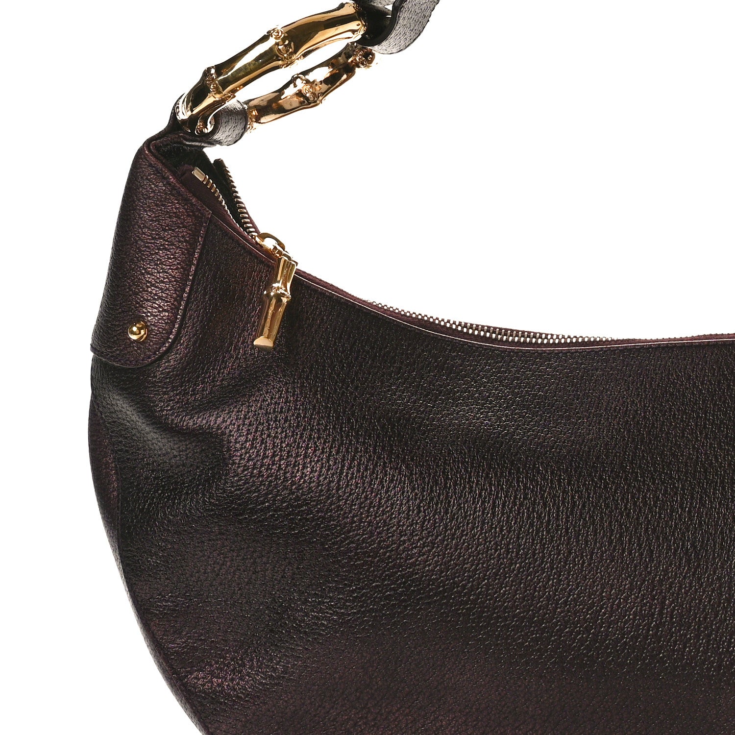 Gucci Metallic Calfskin Bamboo Ring Hobo Aubergine 8 of 10