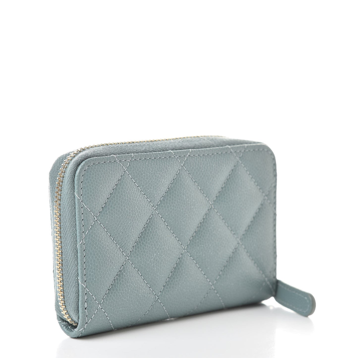 Iridescent Caviar Quilted Zip Coin Purse Light Blue