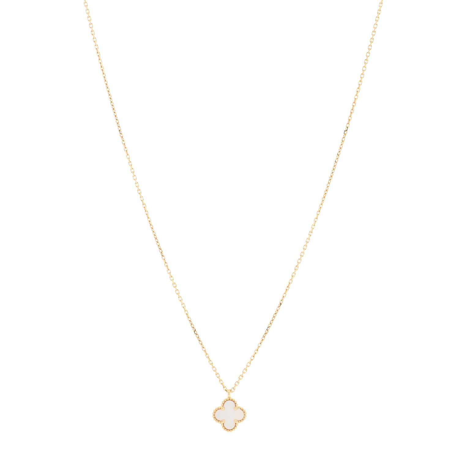 Van Cleef & Arpels 18K Yellow Gold Mother of Pearl Sweet Alhambra Pendant Necklace 1 of 5