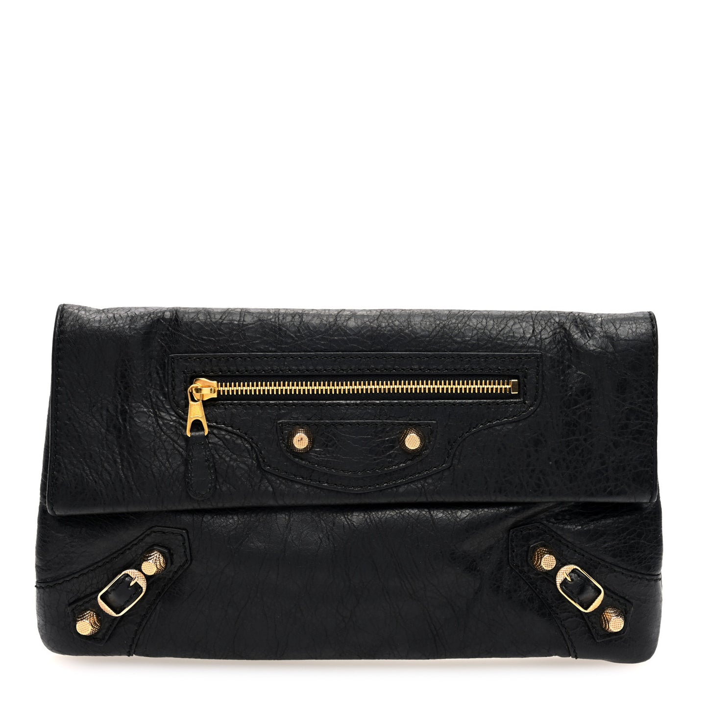 Agneau Giant 12 Gold Hardware Envelope Clutch Black