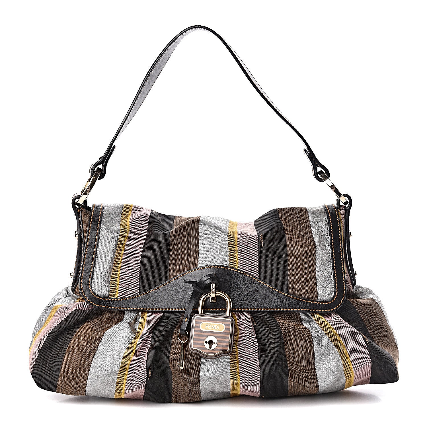 Fendi Pequin Large Chef Shoulder Bag Multicolor Rosa Black 1 of 10