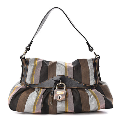 Fendi Pequin Large Chef Shoulder Bag Multicolor Rosa Black 1 of 10