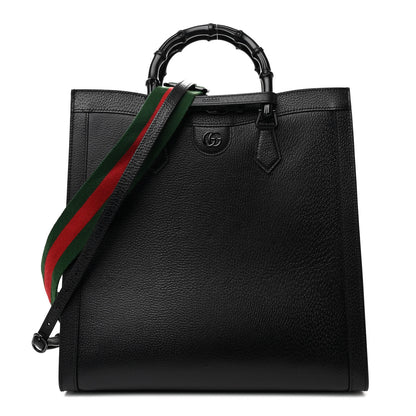 Gucci Textured Dollar Calfskin Web Monochrome Large Diana Tote Bag Black 1 of 13