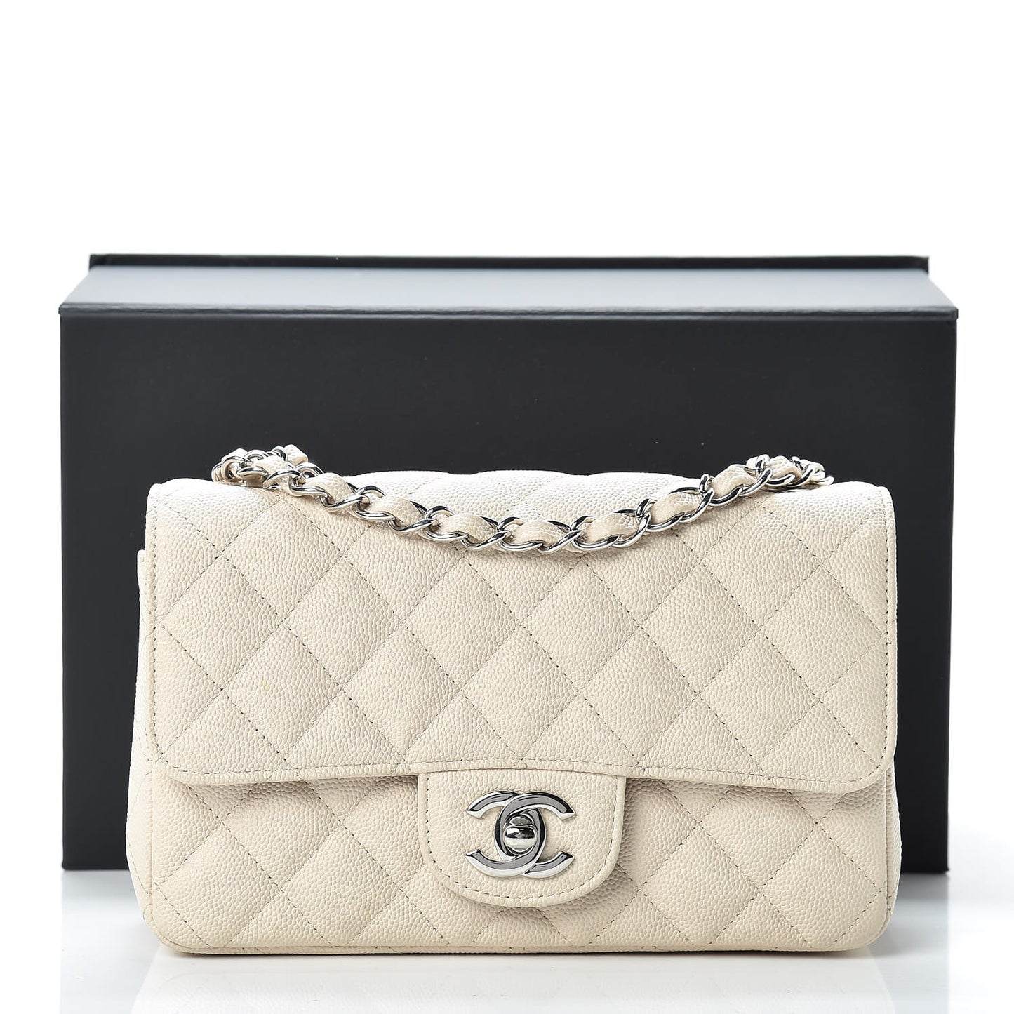 Caviar Quilted Mini Rectangular Flap Light Beige