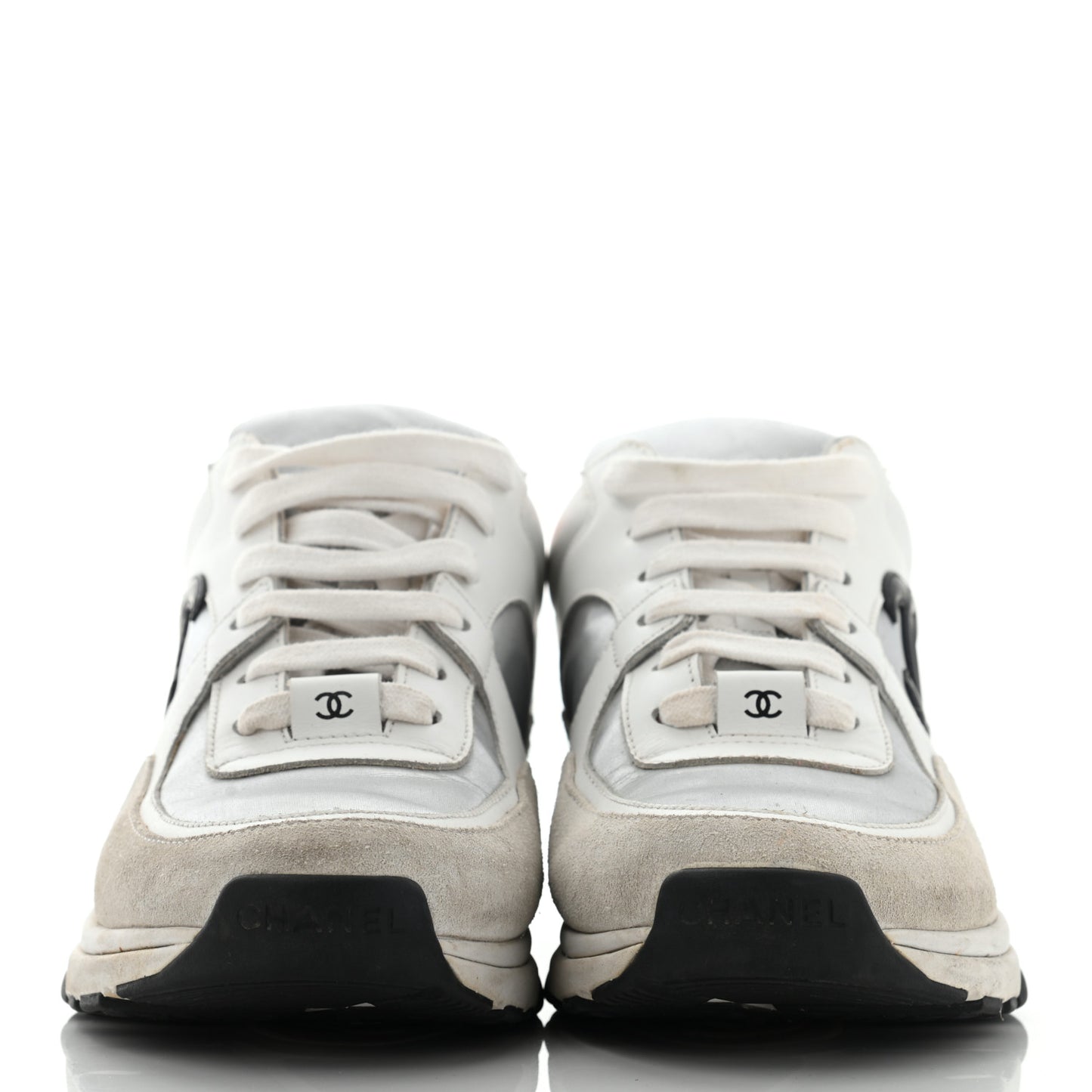 Nylon Calfskin Suede CC Womens Sneakers 37 White Orange