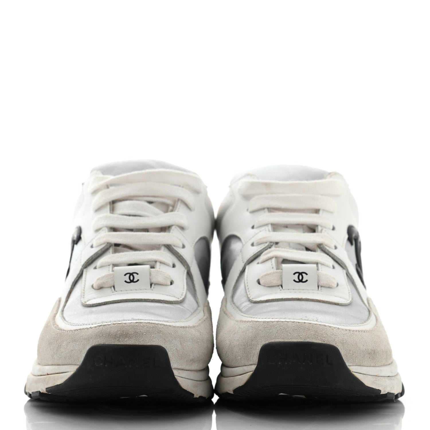Chanel Nylon Calfskin Suede CC Womens Sneakers 37 White Orange 2 of 25