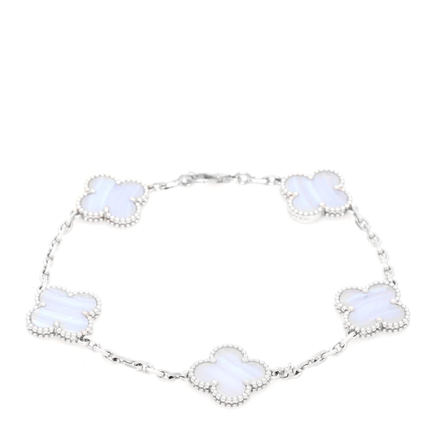 Van Cleef & Arpels 18K White Gold Chalcedony 5 Motifs Vintage Alhambra Bracelet 1 of 6