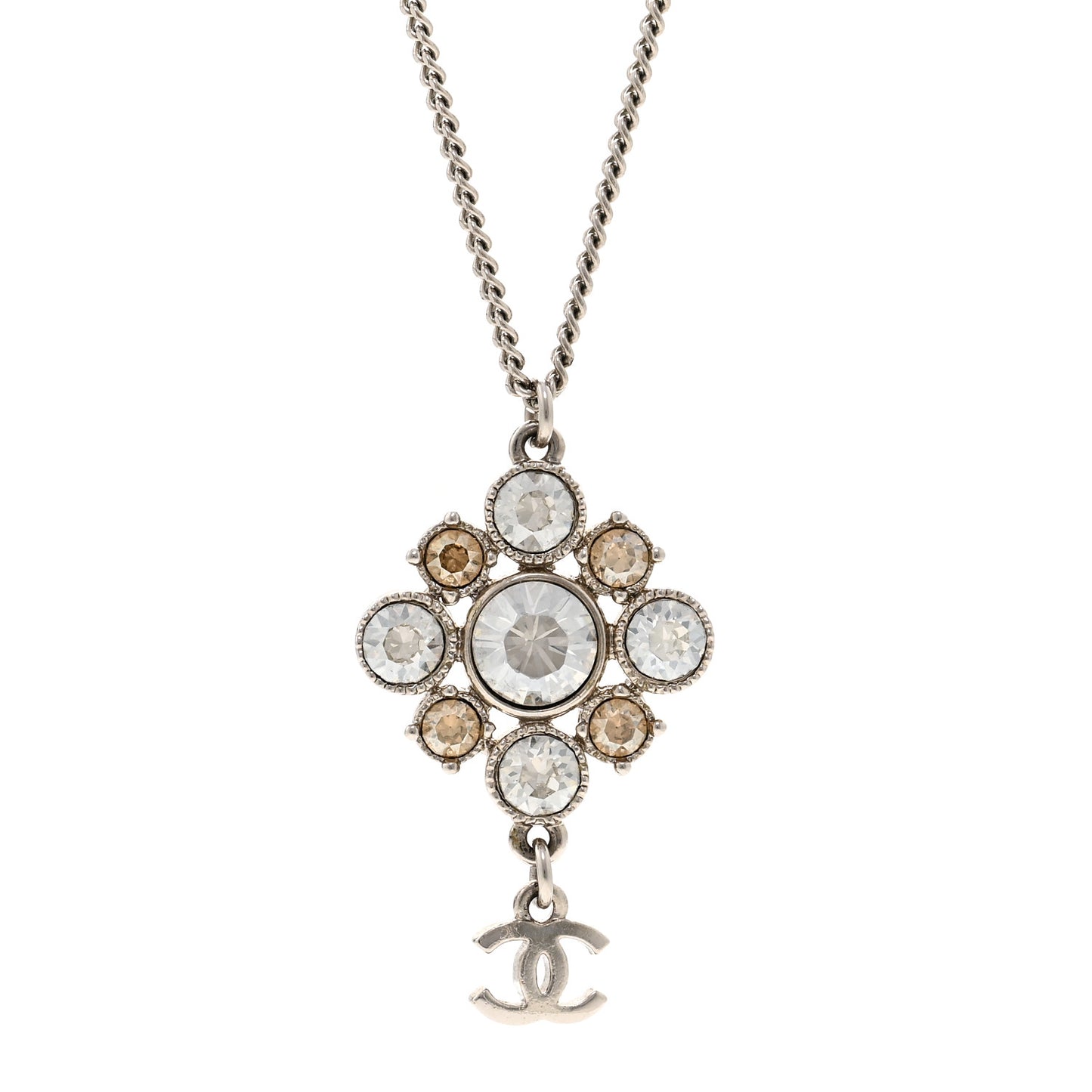 Crystal CC Drop Pendant Necklace Silver