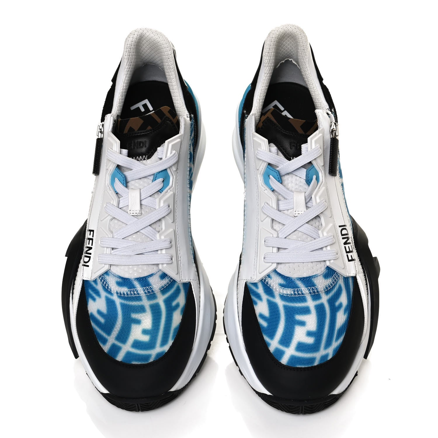 Fendi X SARAH COLEMAN Nylon Suede Lycra FF Vertigo Mens Fendi Flow Low Top Sneakers 11 Transparent Cyber Blue Black 5 of 10