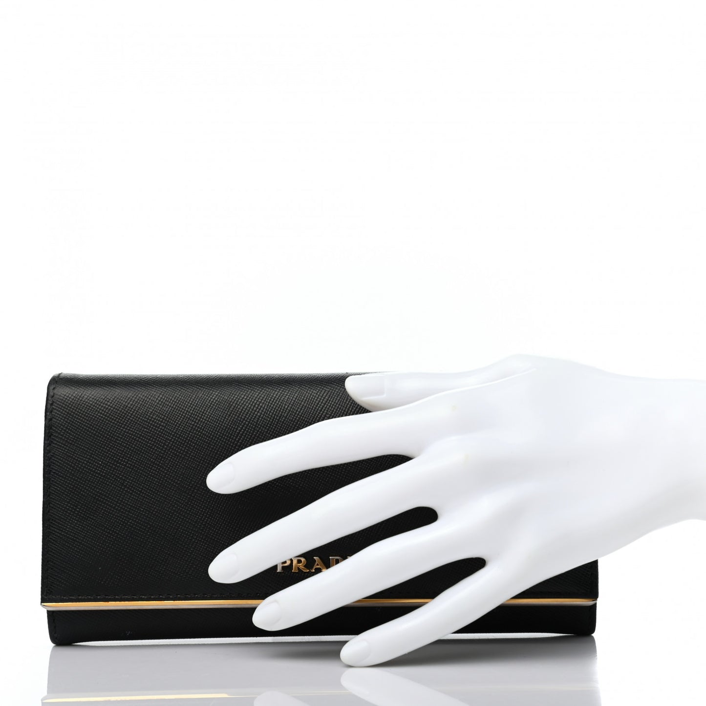Saffiano Metal Bar Continental Flap Wallet Black