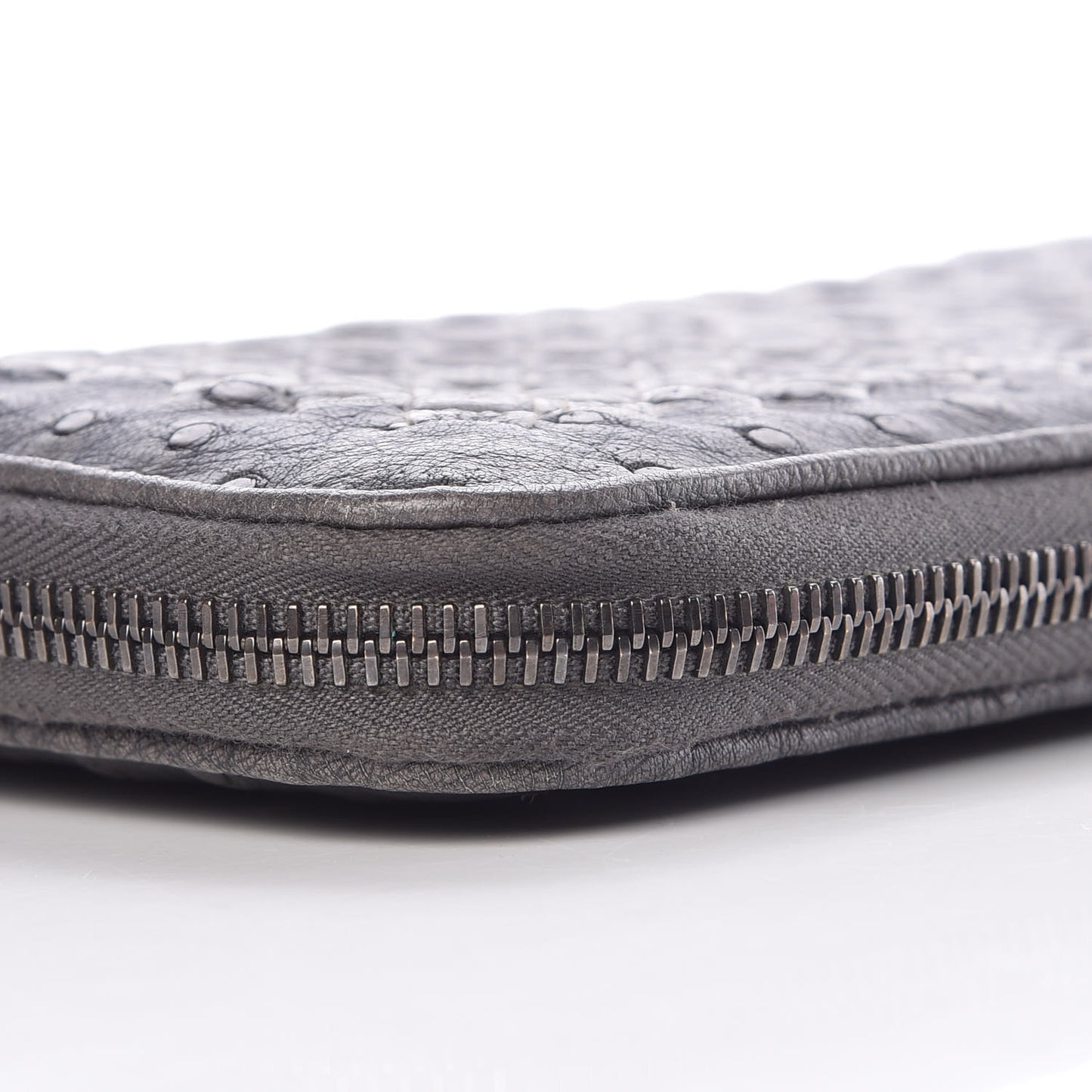 Ostrich Intrecciato Zip Around Wallet Ardoise