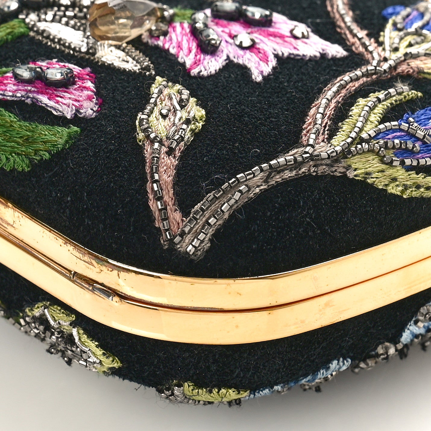 Suede Stone Eagle Embroidered Knuckle Box Clutch Black