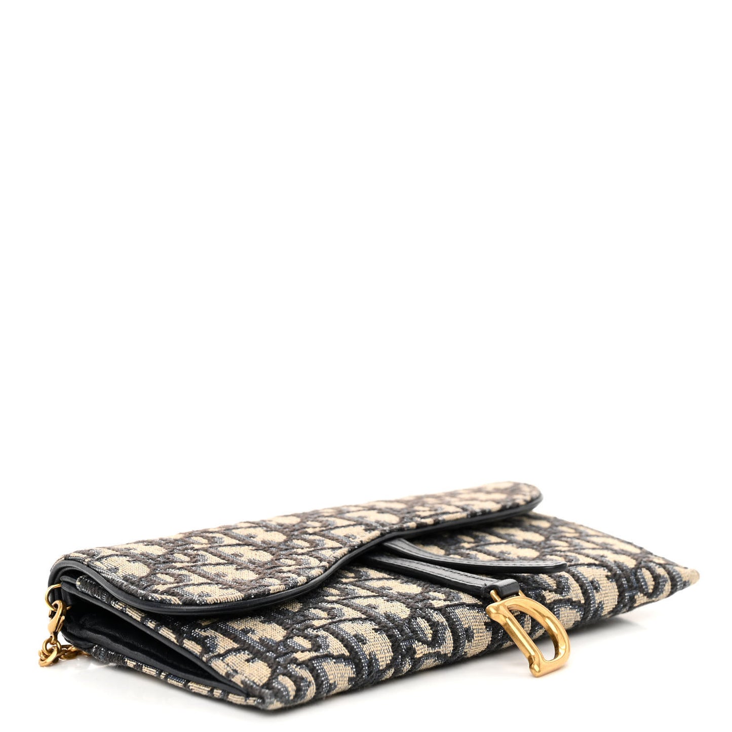 CHRISTIAN DIOR Oblique Saddle Chain Long Wallet Blue