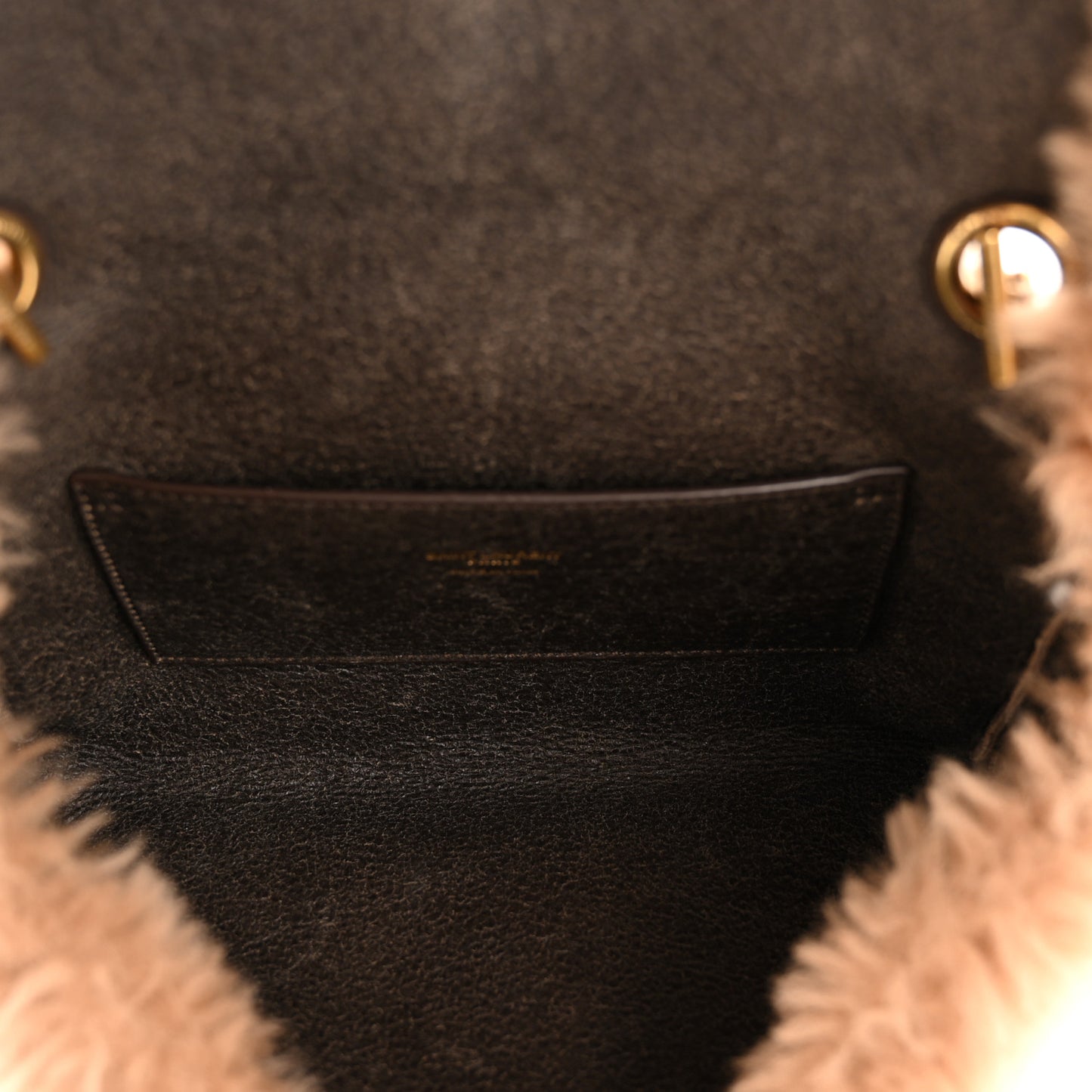 Shearling Calfskin Small Reversible Monogram Kate Satchel Ecru Dark Brown