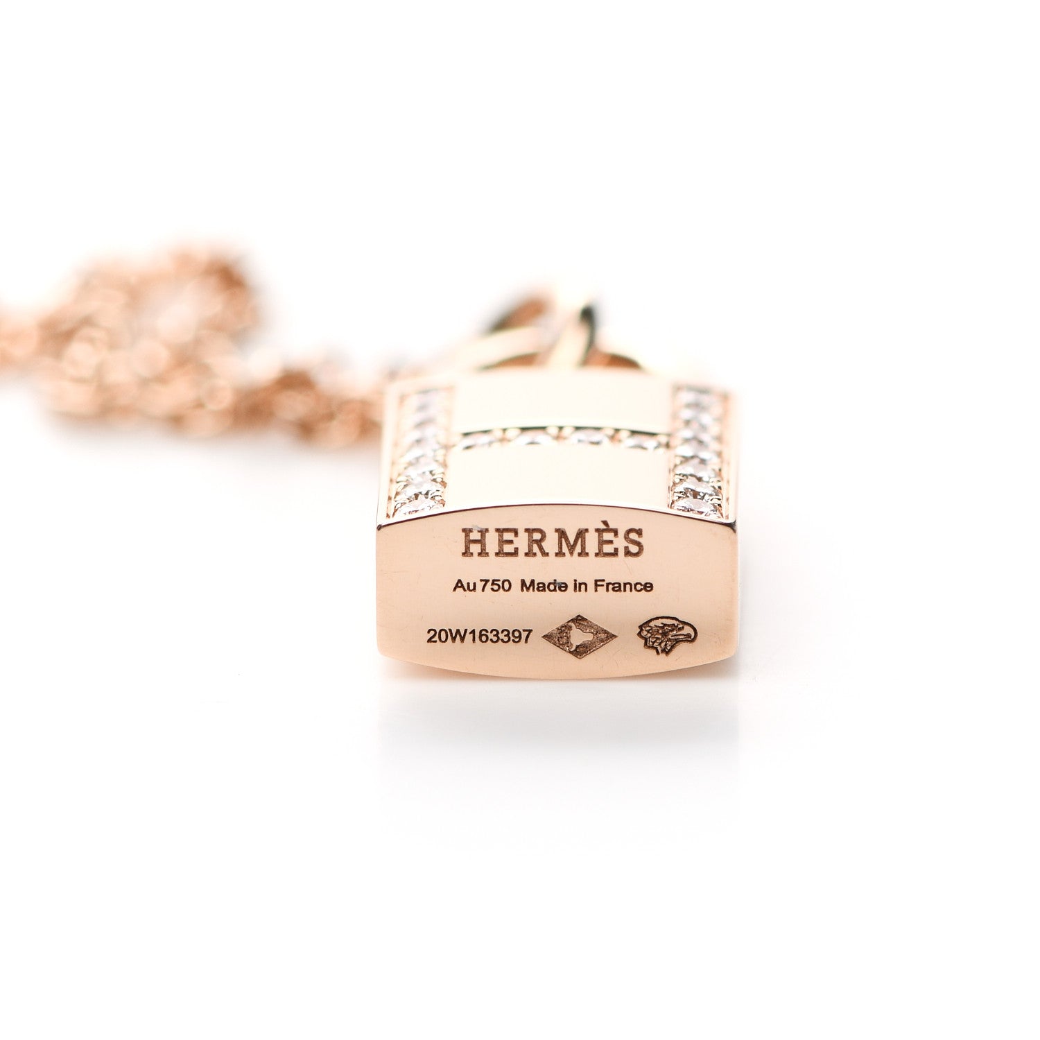 Hermes 18K Rose Gold Diamond Amulettes Cadenas Pendant Necklace 4 of 5