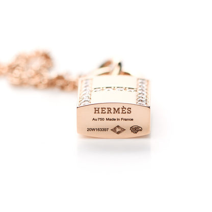 Hermes 18K Rose Gold Diamond Amulettes Cadenas Pendant Necklace 4 of 5