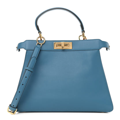 Fendi Vitello Seta Shiny Nappa Medium Peekaboo I SEE U Satchel Blue Velvet Light Rose 1 of 11