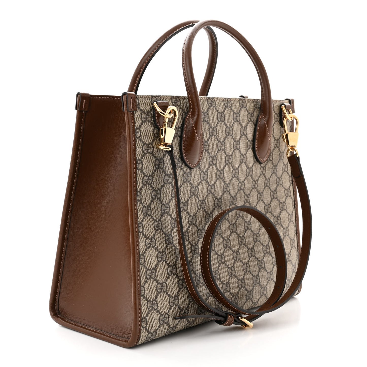 GG Supreme Monogram Azalea Calfskin Small Retro Interlocking G Tote Bag Beige Ebony Brown Sugar