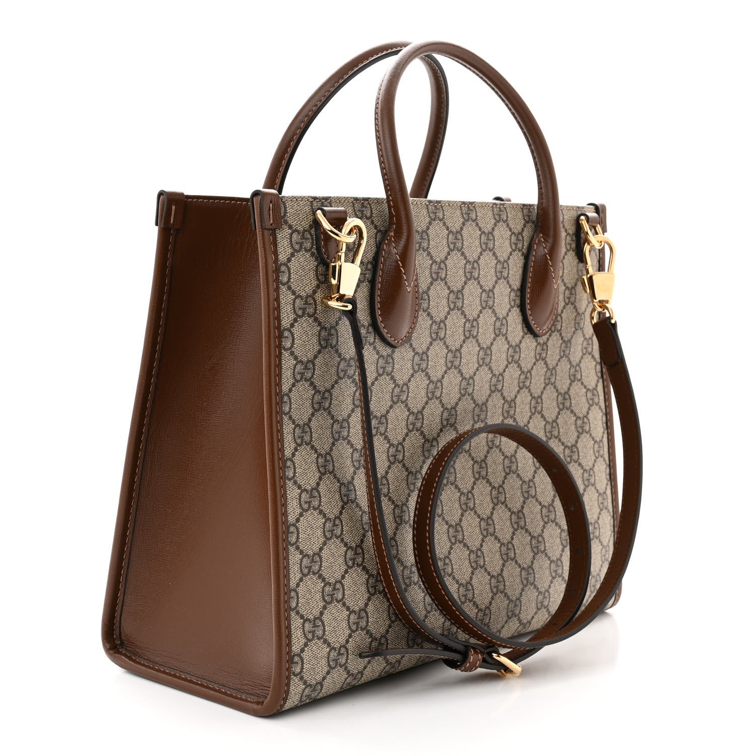 Gucci GG Supreme Monogram Azalea Calfskin Small Retro Interlocking G Tote Bag Beige Ebony Brown Sugar 3 of 10