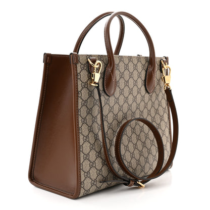 Gucci GG Supreme Monogram Azalea Calfskin Small Retro Interlocking G Tote Bag Beige Ebony Brown Sugar 3 of 10