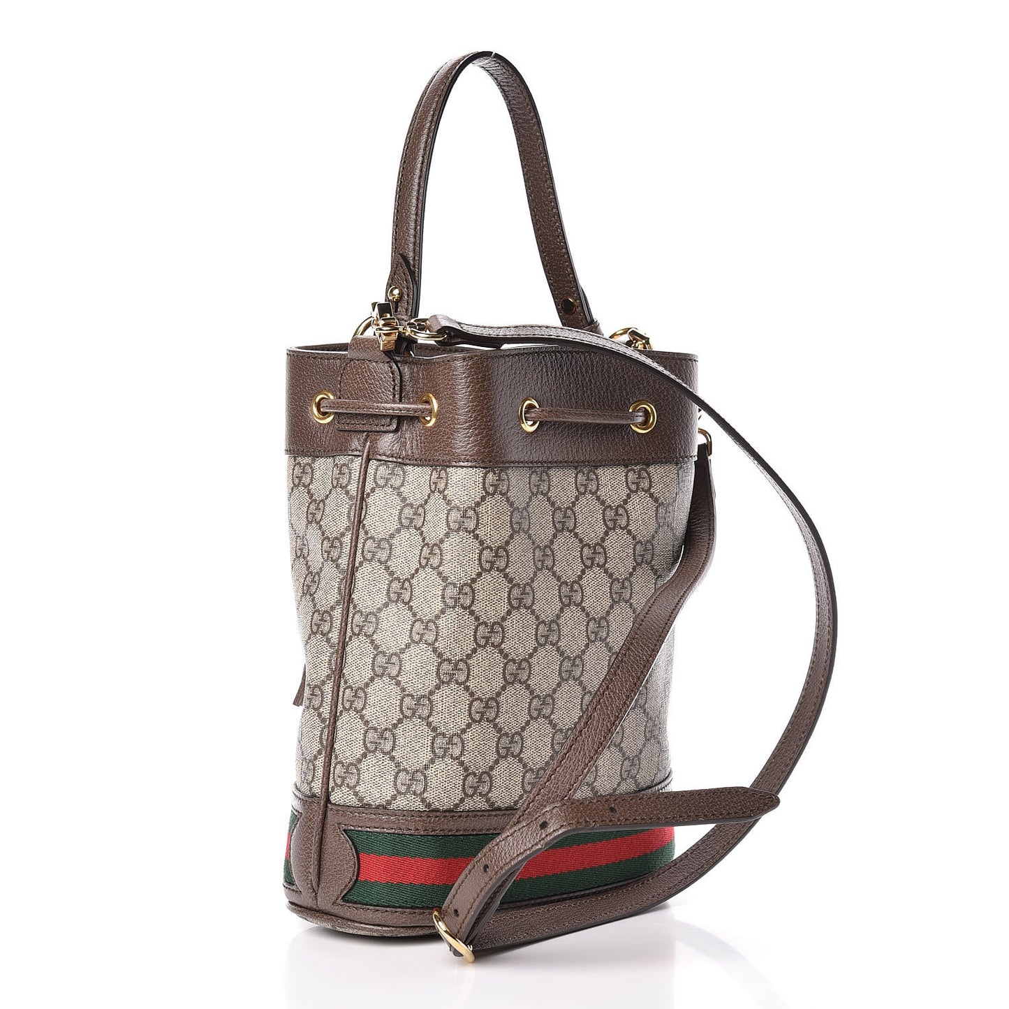 GG Supreme Monogram Web Small Ophidia Bucket Bag Brown