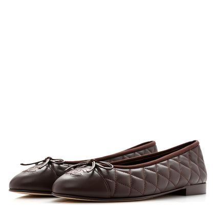 Chanel Lambskin Quilted CC Cap Toe Ballerina Flats 39.5 Chocolate 4 of 11