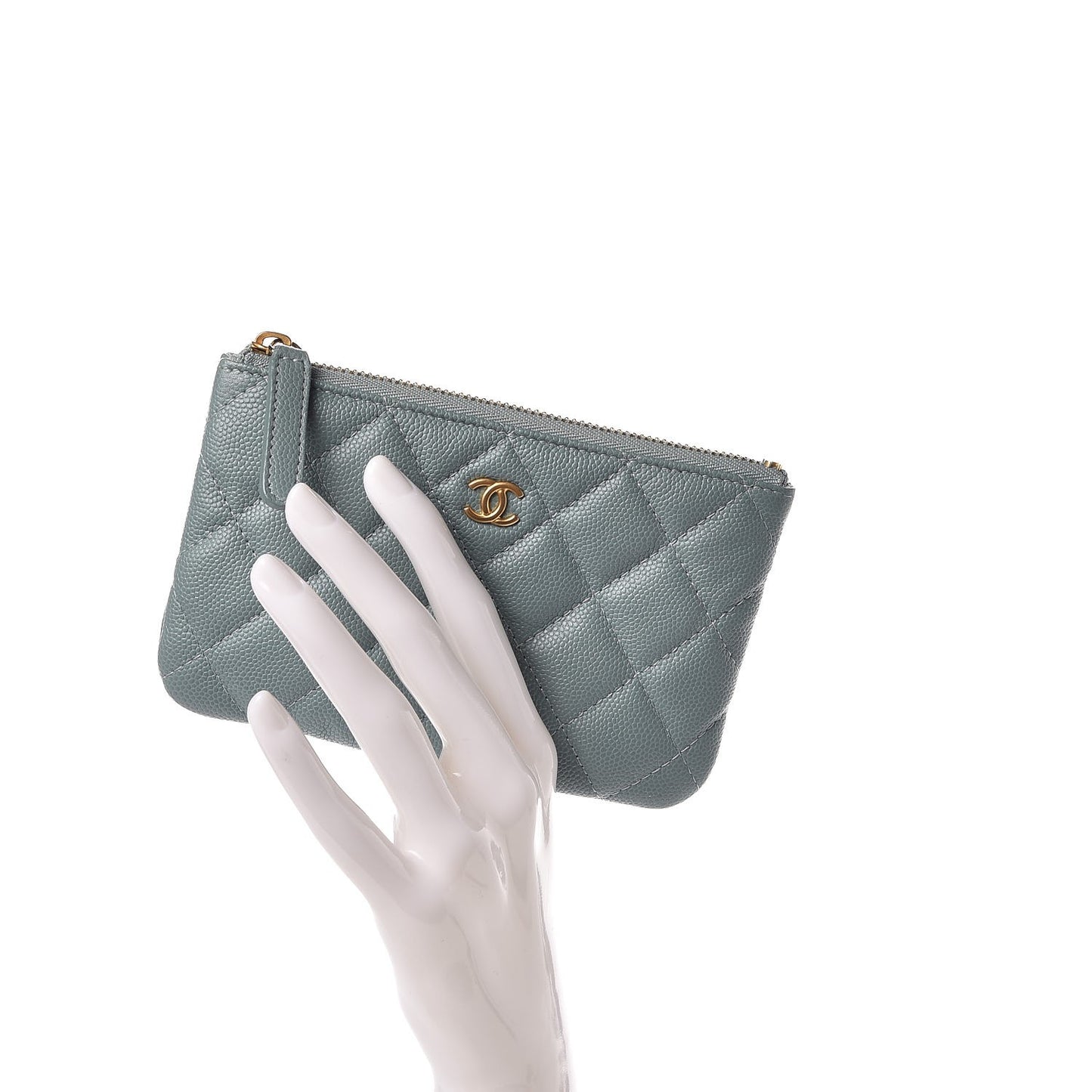 Iridescent Caviar Quilted Small Cosmetic Case Light Blue