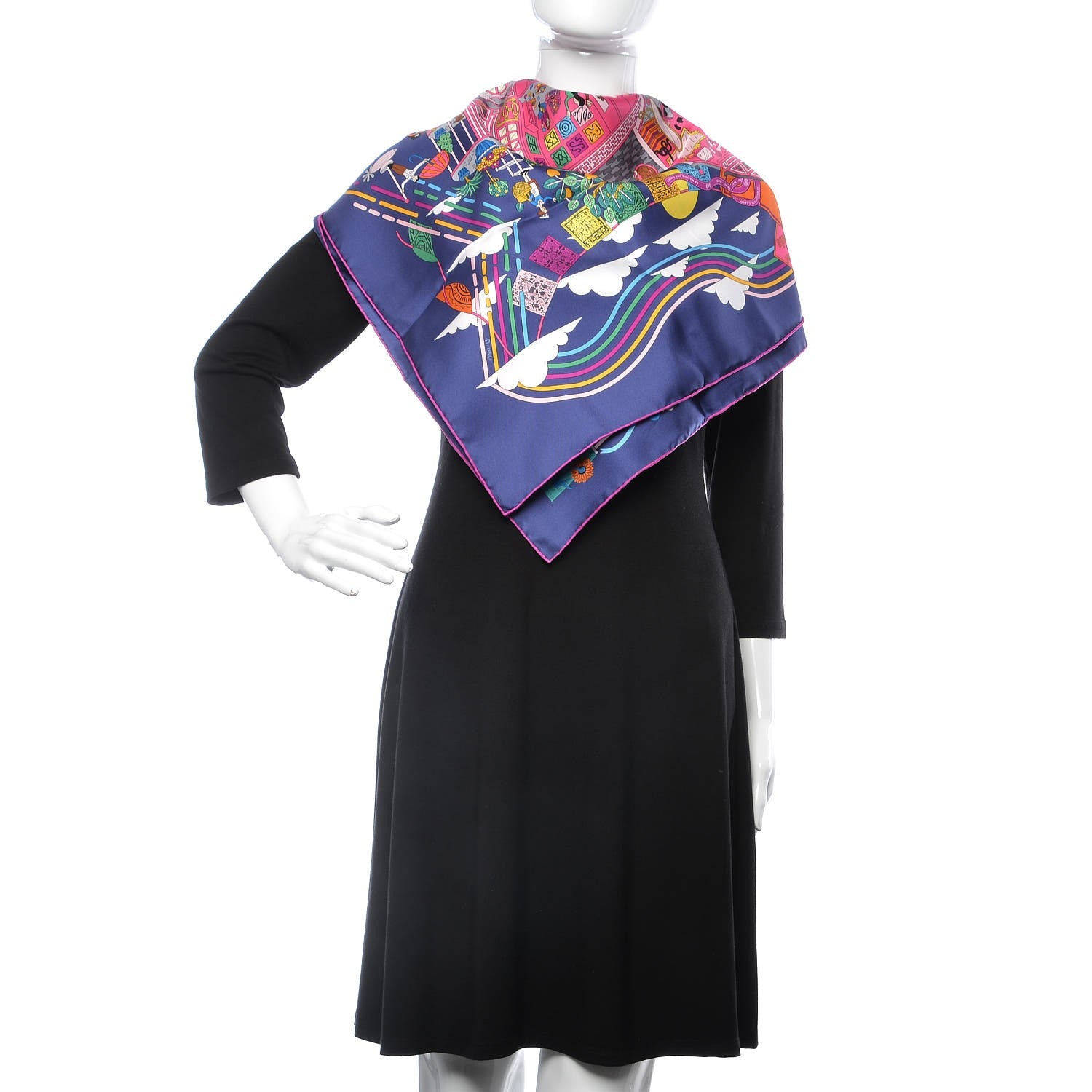 Hermes Silk La Maizeon Des Carres Scarf 90 Marine Rose Vert 2 of 5
