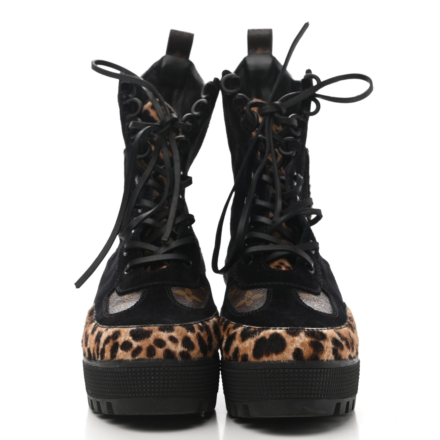 Suede Calfskin Monogram Calf Hair Laureate Platform Desert Boots 39 Black