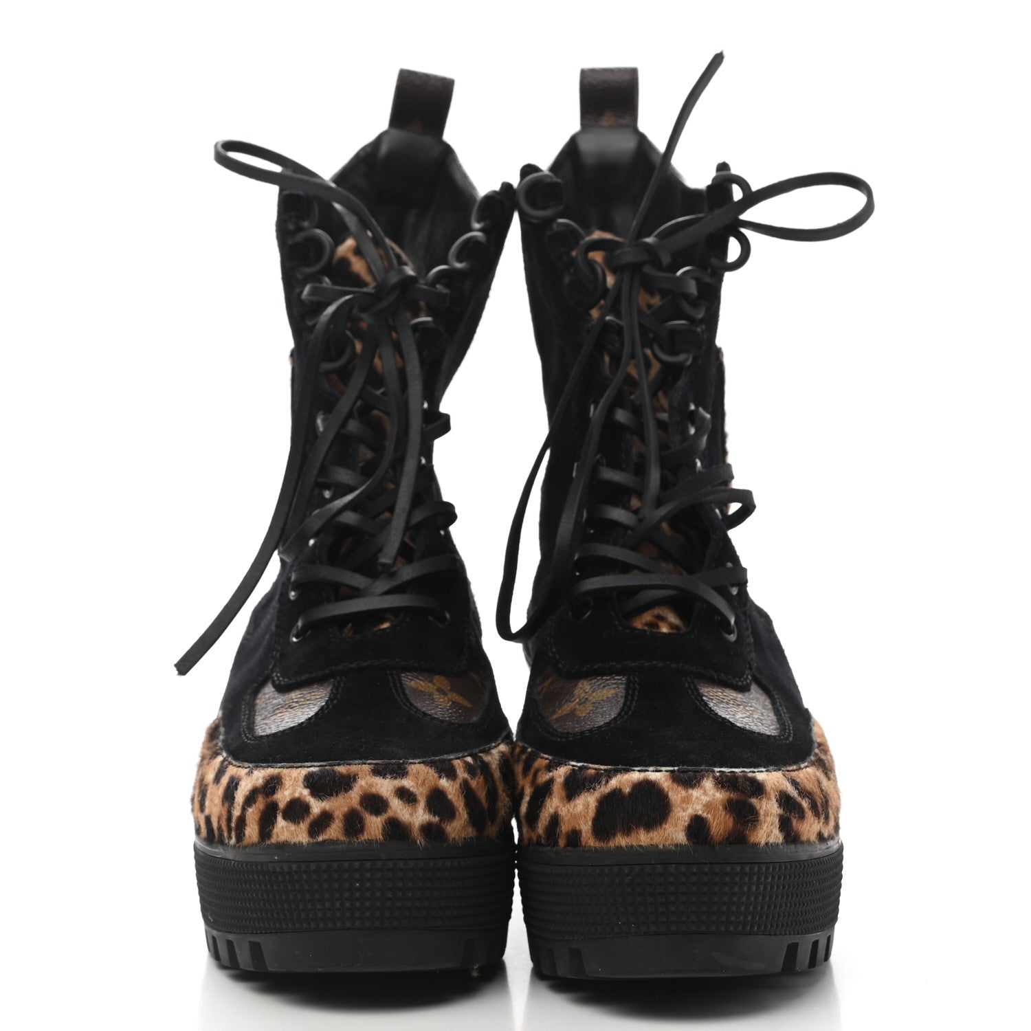 Louis Vuitton Suede Calfskin Monogram Calf Hair Laureate Platform Desert Boots 39 Black 2 of 11